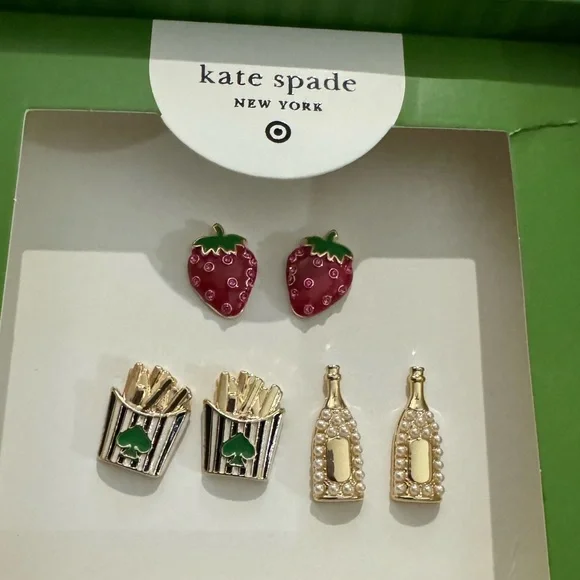 Kate Spade Strawberry French Fry Champagne Earrings Set Target Collab NWT - Picture 7 of 7